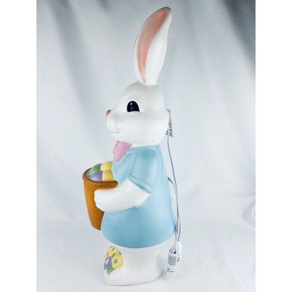 New 2024 Blue Boy Easter Bunny Rabbit Basket Flowers BLOW MOLD Lighted 24 Inch - Picture 4 of 12